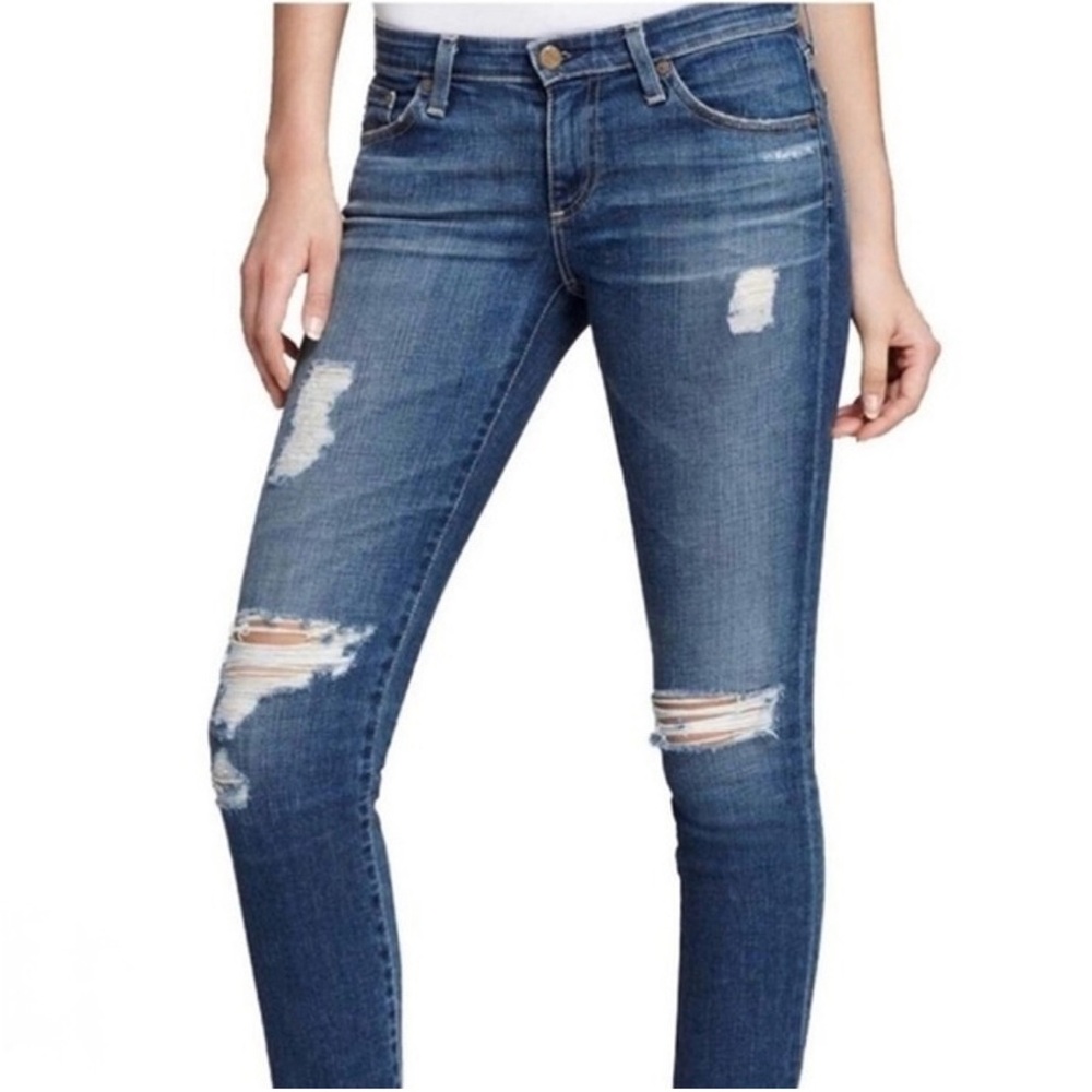 AG distressed slim straight ankle jean